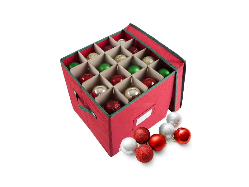 Red 64 compartment Christmas ornament cube, water-resistant 600D oxford with riveted carry handles
