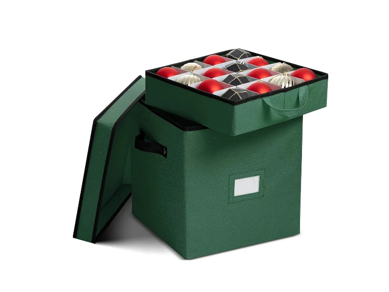 Green 128 slot Christmas ornament organizer, tearproof 600D oxford with pull-out trays