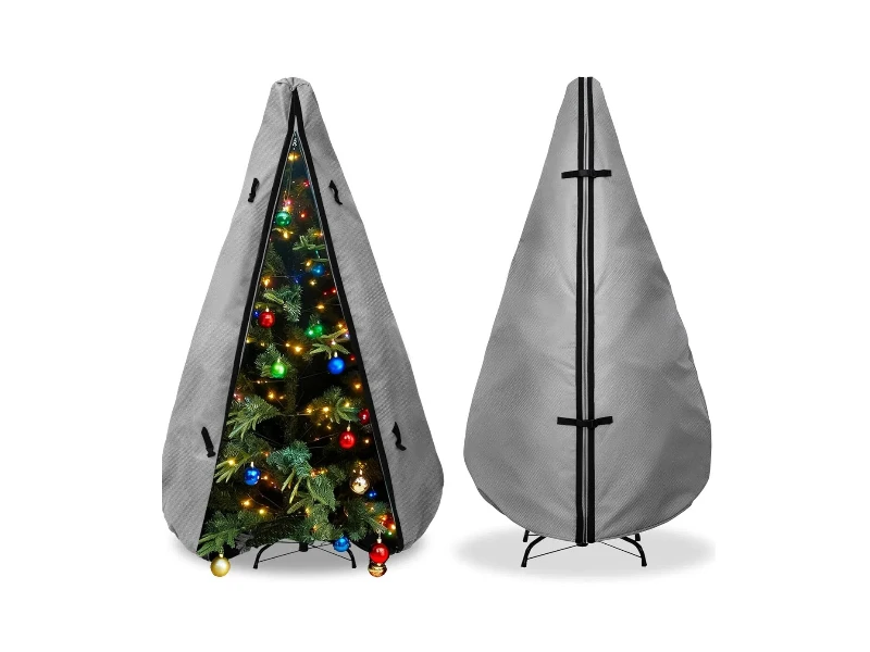 7.5ft grey upright Christmas tree cover, waterproof 600D oxford with support rods