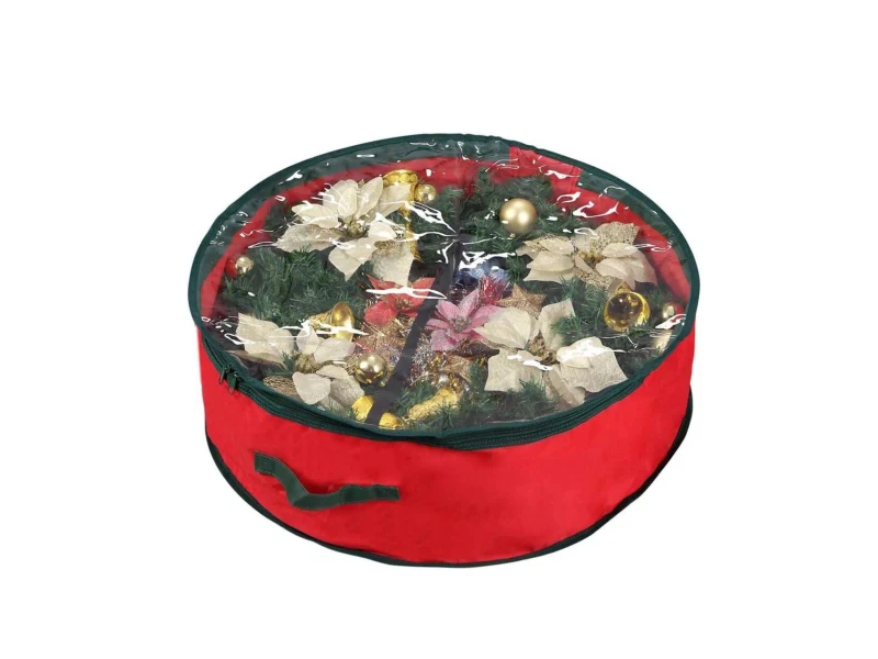 48 Inch Extra Large Christmas Wreath Storage Bag Heavy Duty 600D Oxford Polyester Clear See-Through PVC Window Dual Zipper Built-In Buckle Fixing Straps Reinforced Carry Handles Expandable 10 Inch Height Dust Moisture Proof Organizer For Oversized Holiday Wreath Garland Decorations