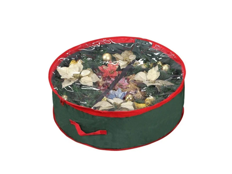 48 Inch Extra Large Christmas Wreath Storage Bag 600D Waterproof Oxford Fabric Front Clear See-Through Window Dual Smooth Zippers Reinforced Carry Buckle Straps Heavy Duty Dust Moisture Proof Holiday Garland Organizer Holds Oversized Seasonal Wreaths Up To 48 Inches Diameter