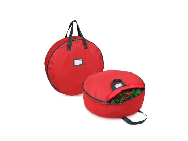 36 Inch 2 Pack Christmas Wreath Storage Bag Heavy Duty Polyester Fabric Dual Smooth Zippers Built-in Inner Velcro Fixing Straps Reinforced Carry Handles Front Label Card Slot Dust Proof Holiday Artificial Wreath Organizer Holds Foam Vine Ornament Wreaths