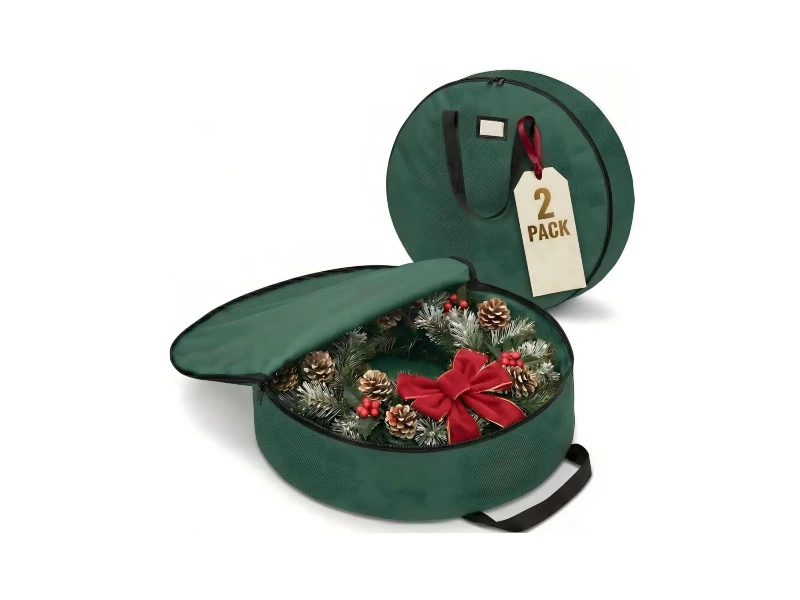 2 Pack 36 Inch Christmas Wreath Storage Bag 420D Breathable Oxford Fabric Dual Smooth Zipper Stitched Reinforced Handles Interior Fixing Velcro Straps Front Label Card Slot Dust Moisture Proof Holiday Decor Storage Container