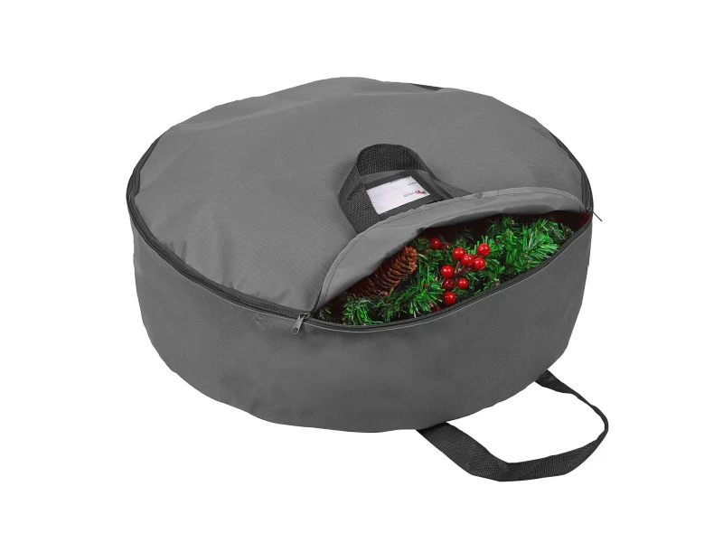 36 Inch Heavy Duty Christmas Wreath Storage Bag 600D Waterproof Oxford Fabric Front Clear View Window Built-in Buckle Fixing Straps Reinforced Carry Handles Dual Zipper Dust Moisture Proof Xmas Wreath Organizer Container