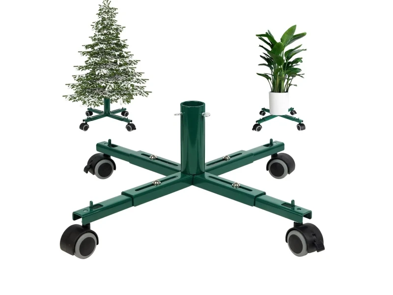 Adjustable Powder Coated Metal Christmas Tree Stand with 4 Lockable Rolling Casters Multi-Purpose Plant Dolly Holder Fits Up To 7.5FT Artificial Xmas Trees