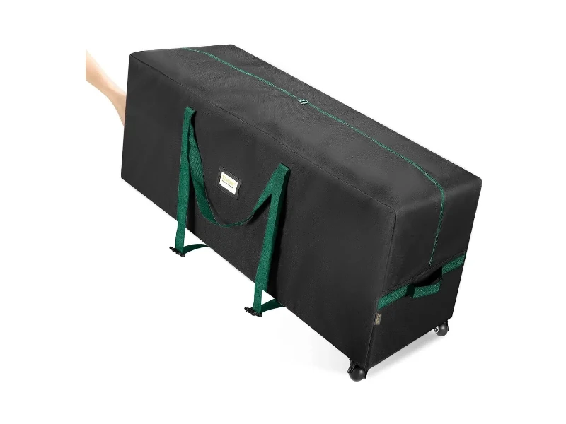 9ft black rolling Christmas tree bag, 600D oxford, dustproof with 3 swivel wheels