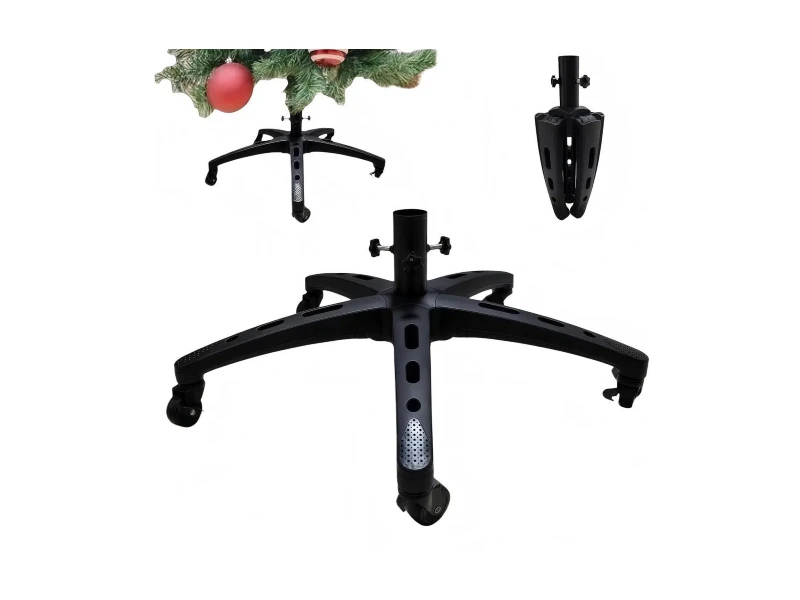 5-Leg Foldable Rolling Christmas Tree Stand Lockable Nylon Casters Adjustable Pole Holder Heavy Duty Base Fits Up To 9FT Fake Trees