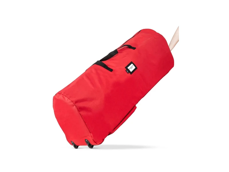9ft red wheeled Christmas tree storage tote, water resistant 600D oxford fabric