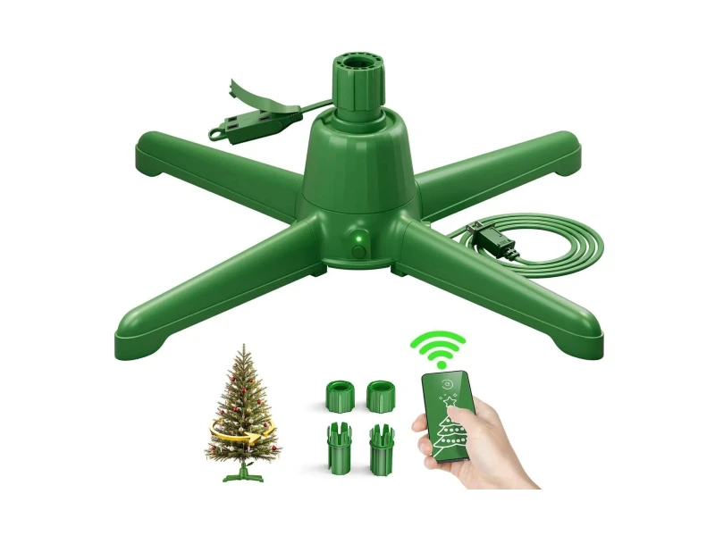 360 Degree Electric Rotating Christmas Tree Stand With Wireless Remote Control 3 Built-In Power Outlets Silent Spin Supports 90 Lbs Up To 7.5FT Artificial Tree Fits 0.8-1.5 Inch Trunk