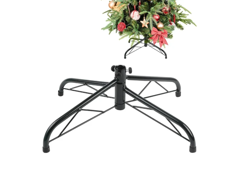 15.7 Inch Foldable Iron Christmas Tree Stand Universal Compact Metal Base Anti-Scratch Foot Caps Fits 3 to 6 Foot Small Artificial Xmas Trees Easy Storage