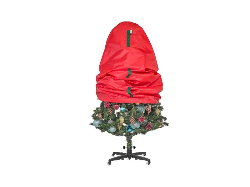 5ft red upright Christmas tree cover, dustproof 210D polyester with drawstring