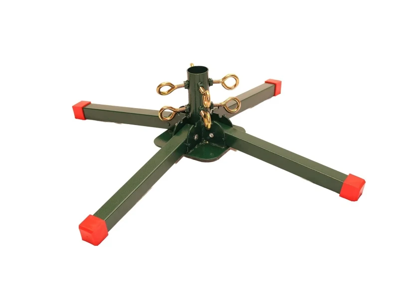 Heavy Duty Welded Powder Coated Steel Christmas Tree Stand 24 Inch Foldable Leg Span Multi Eye Bolt Locking System Holds Up To 200 Lbs Artificial Xmas Trees Up To 8FT Tall
